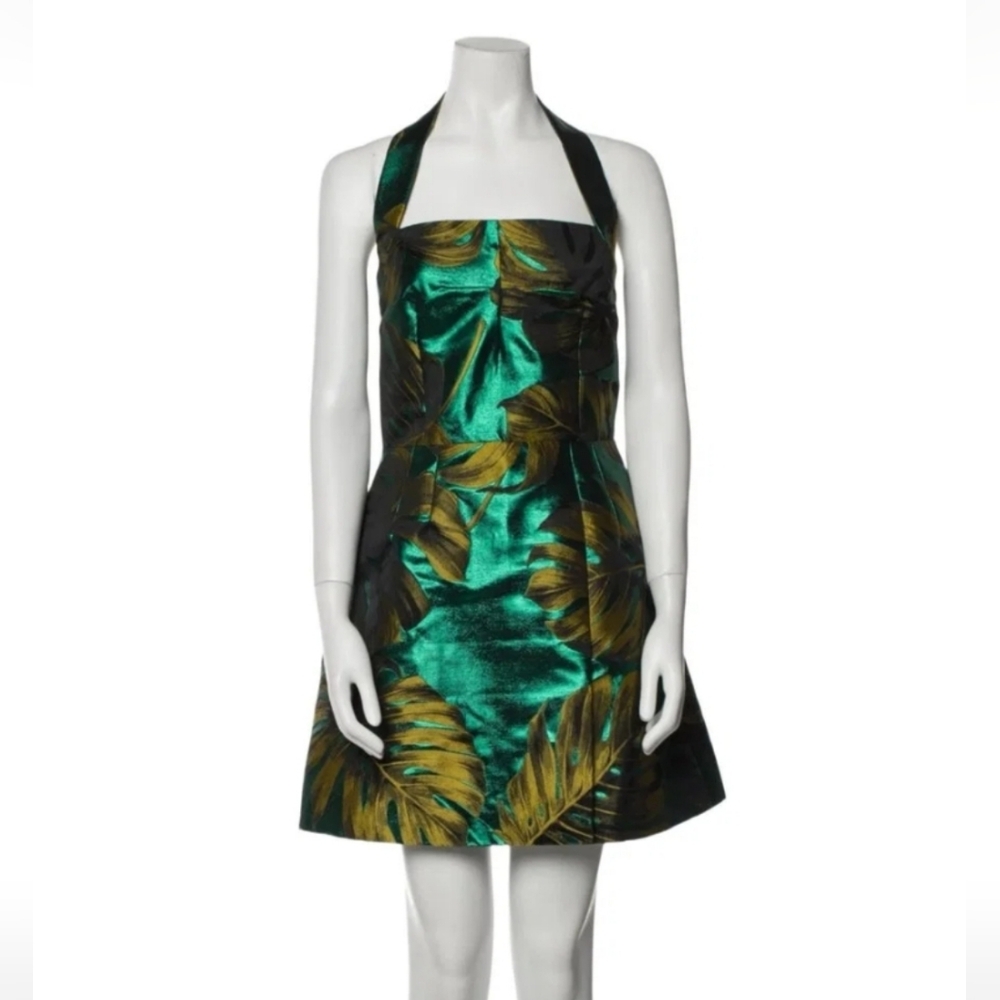 Dolce & Gabbana Metallic Green and Gold Backless Halter Dress